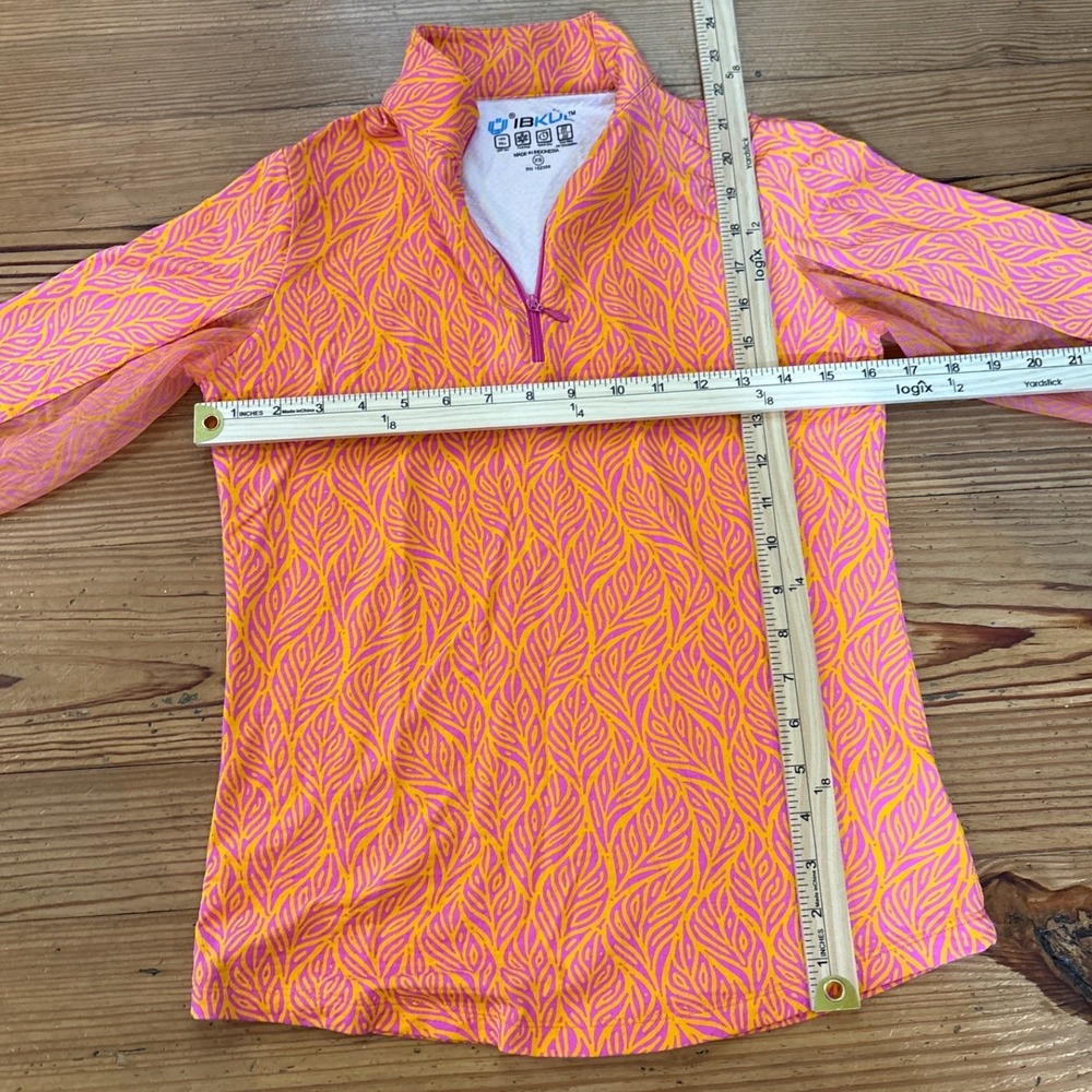 IBKUL Quarter Zip Pullover Womens Pink Orange Leaf Print UPF 50+ Top SIZE XS - Picture 4 of 5